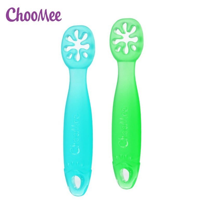ChooMee Flexi Dip Green & Blue 2 PACK Intuicyjna łyżeczka silikonowa niekapek do nauki jedzenia ChooMee - 1