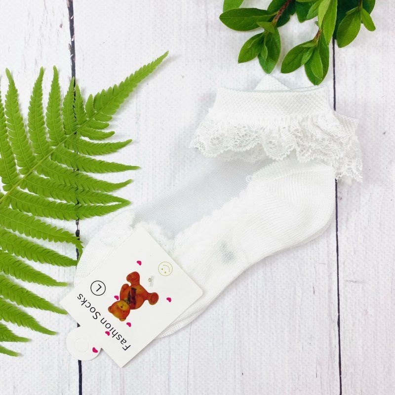 Skarpetki tiul koronka KREM  - 1