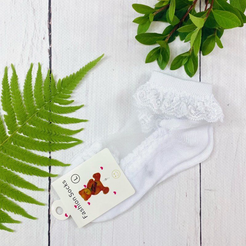 Skarpetki tiul koronka BIAŁE  - 1