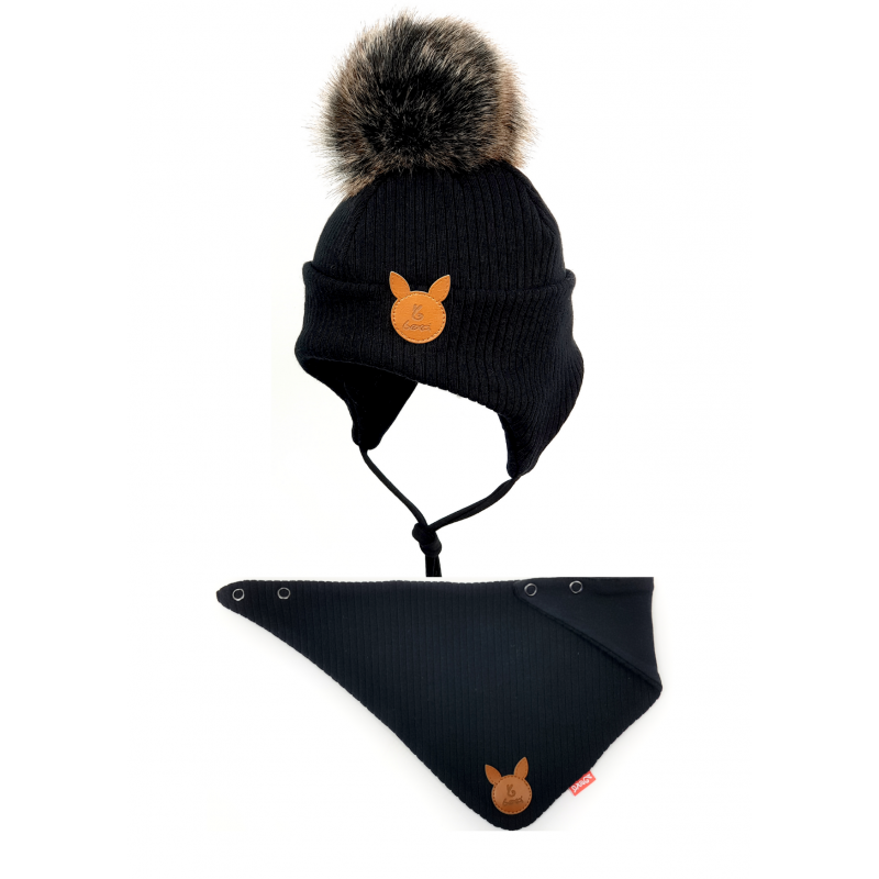 BEXA Komplet czapka wiązana i śliniak BAJO BABY Czarny Bexa - 1