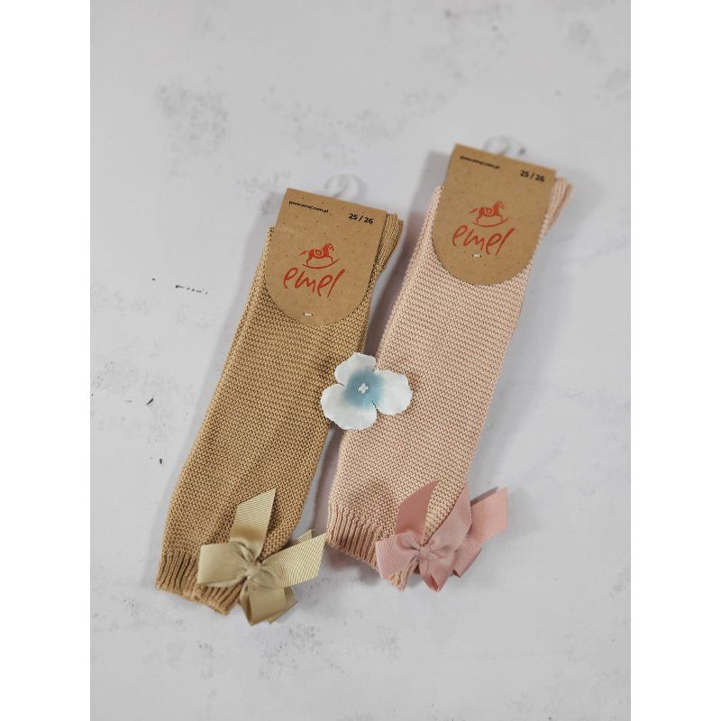 Emel Podkolanówki skarpetki wysokie ażur brudny róż kokarda E202-1 Emel - 2