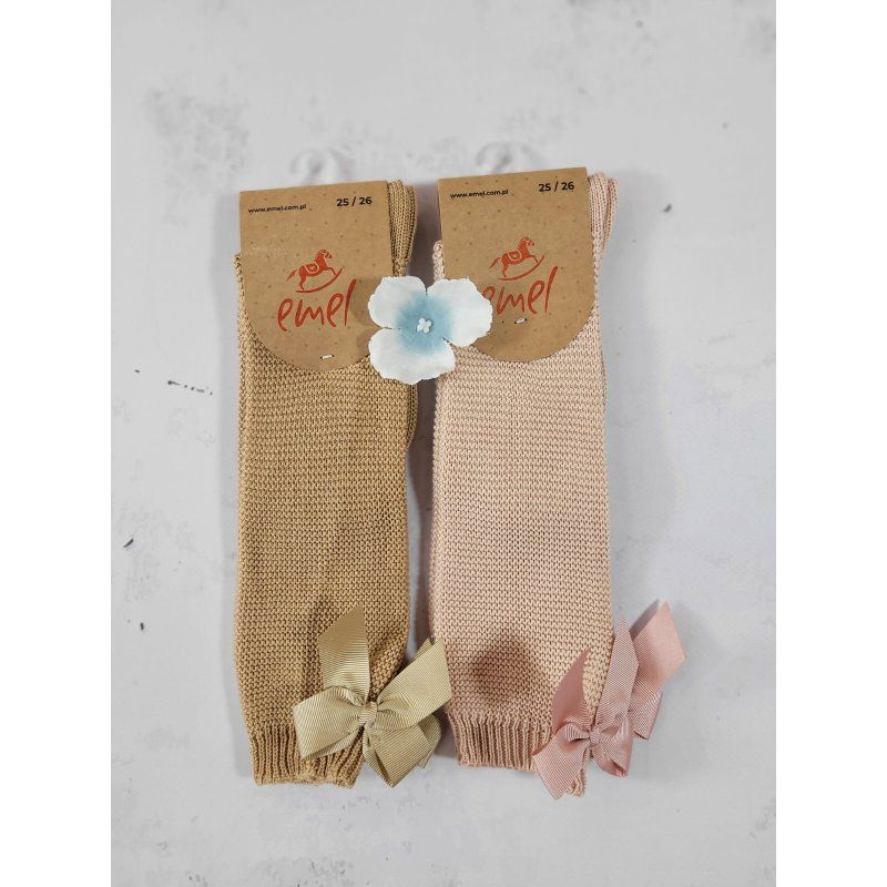 Emel Podkolanówki skarpetki wysokie ażur karmel kokarda E202-2 Emel - 2