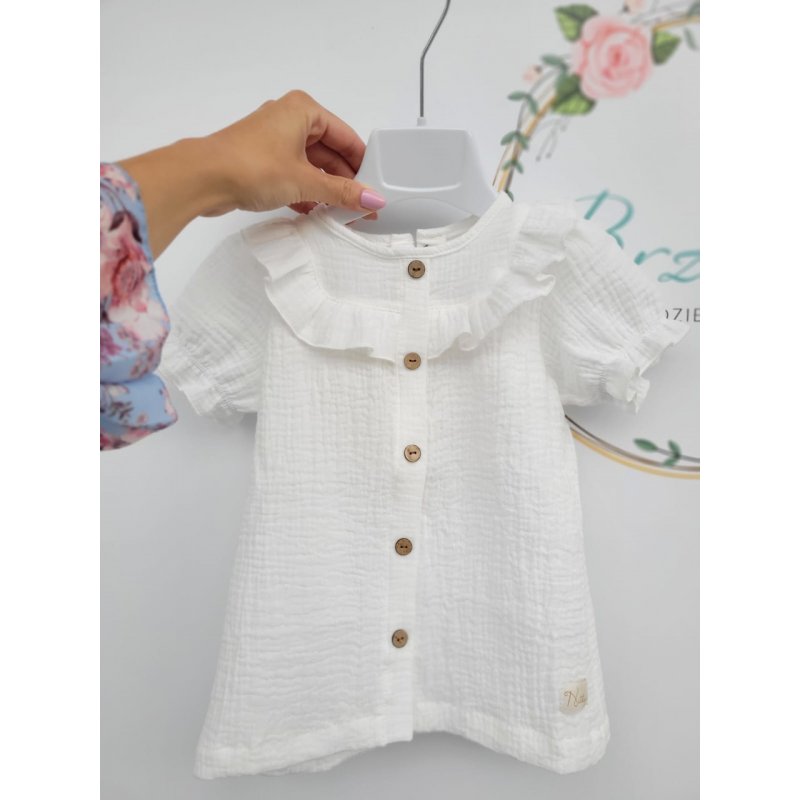 Nitki Kids Bluzka muślinowa biała krótki rękaw Nitki Kid's Fashion - 3