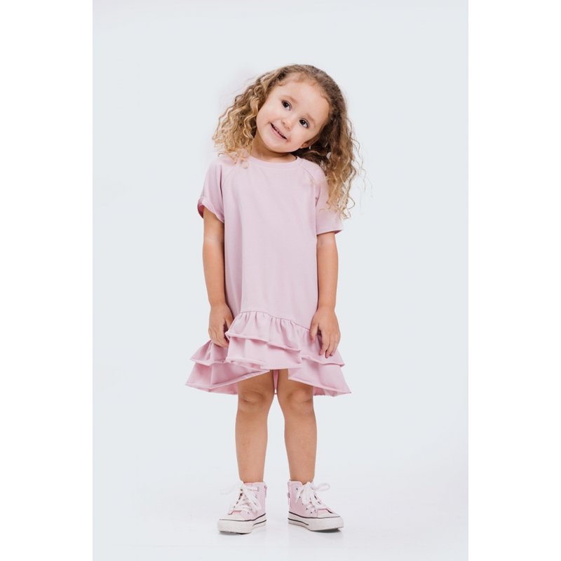 Nitki Kids sukienka dzianinowa z falbankami różowa Nitki Kid's Fashion - 1