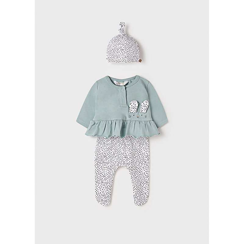 Mayoral Komplet noworodkowy dla dziewczynki z półśpiochami i czapeczką ECOFRIENDS miętowy 1593 col.87 Mayoral - 1