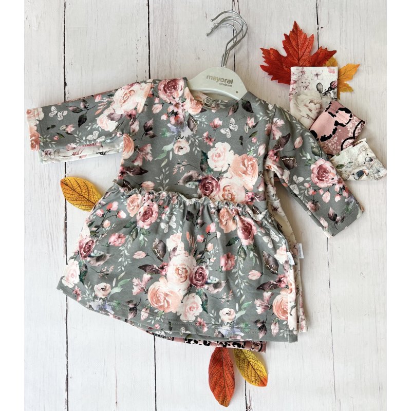 Mamatti Sukienka szara kwiaty długi rękaw SE10445 Mamatti - 2