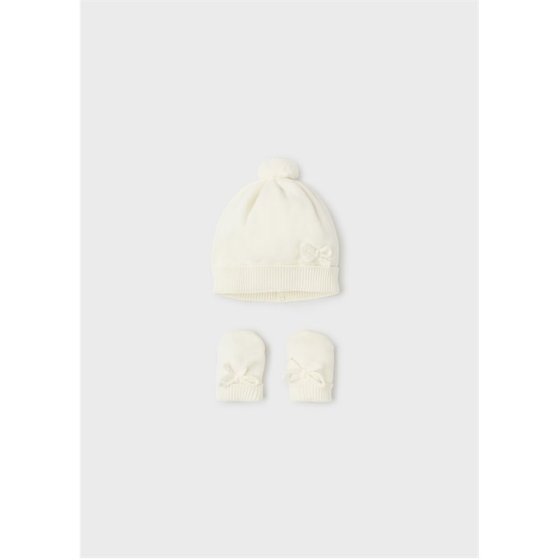 Mayoral Komplet kremowy czapka i rękawiczki dla noworodka ECOFRIENDS 9548 col. 32