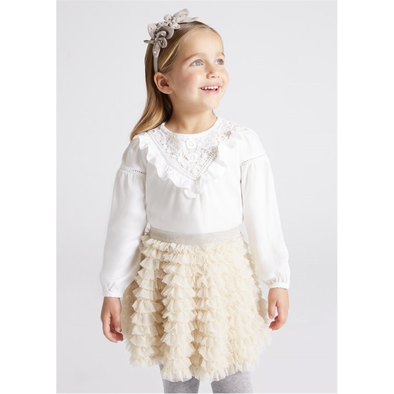 Mayoral Bluzka kremowa z długim rękawem z dzianiny dla dziewczynki 4191 col. 21 