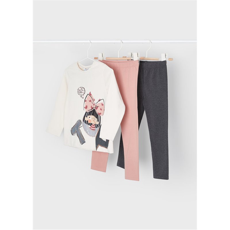 Mayoral Komplet różowy z 2 parami leginsów dla dziewczynki ECOFRIENDS 4766 col. 50
