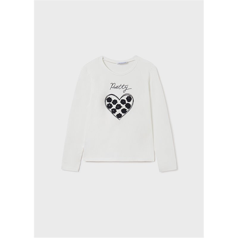 Mayoral Koszulka kremowa z długim rękawem z aplikacją dla dziewczynki 7023 col. 26