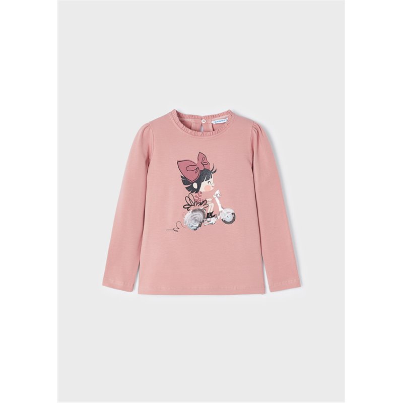 Mayoral Koszulka różowa z długim rękawem z grafiką dla dziewczynki ECOFRIENDS 4025 col. 55