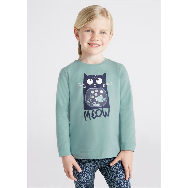 Mayoral Koszulka turkusowa z długim rękawem z grafiką dla dziewczynki ECOFRIENDS 4034 col. 56