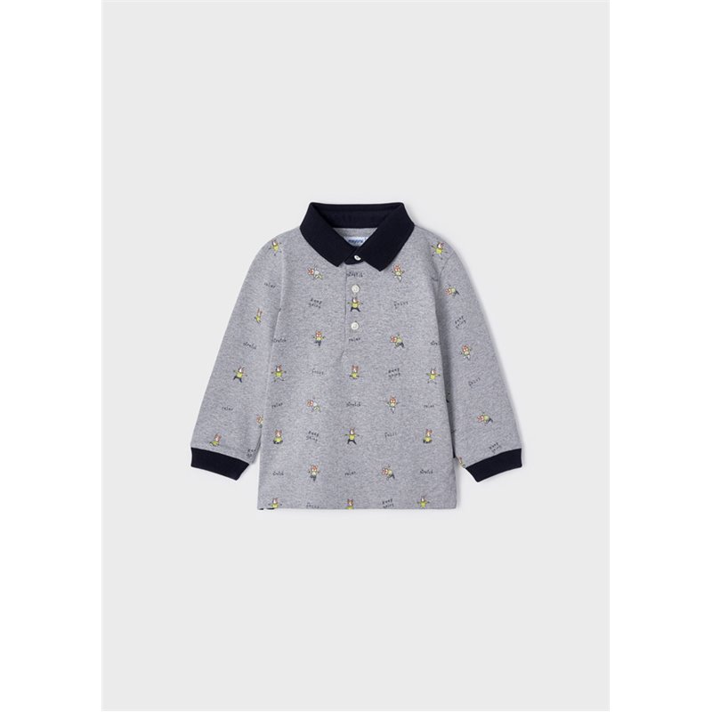 Mayoral Polo szare z długim rękawem z nadrukiem dla niemowlęcia ECOFRIENDS 2156 col. 54