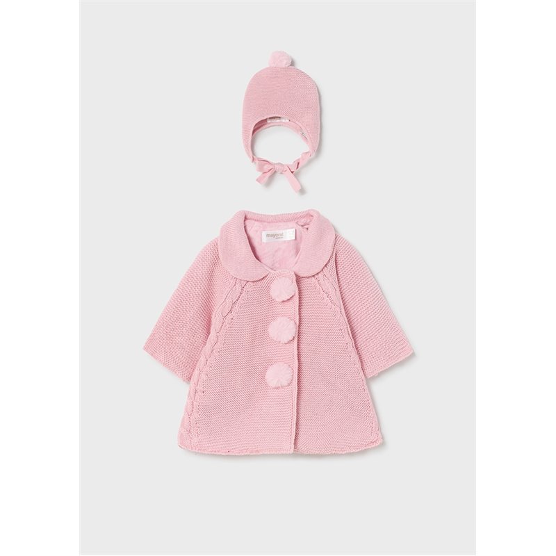 Mayoral Płaszcz różowy trykotowy z czapeczką dla noworodka 2497 col. 19