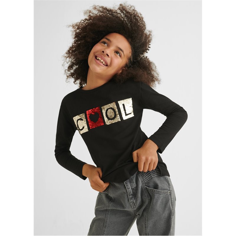 Mayoral Koszulka czarna z długim rękawem z nadrukiem dla dziewczynki 7036 col. 51