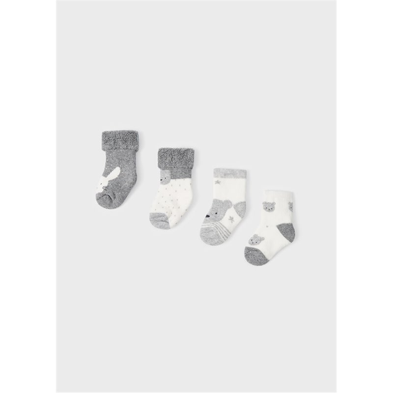 Mayoral Zestaw 4 par skarpetek biało-szarych dla noworodka ECOFRIENDS 9534 col. 71