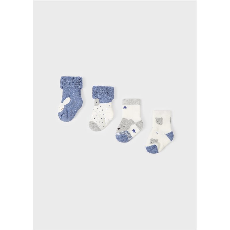 Mayoral Zestaw 4 par skarpetek biało-błękitnych dla noworodka ECOFRIENDS 9534 col. 70