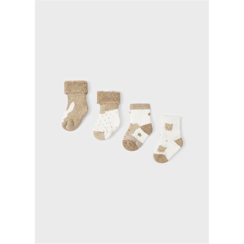 Mayoral Zestaw 4 par skarpetek biało-brązowych dla noworodka ECOFRIENDS 9534 col. 73