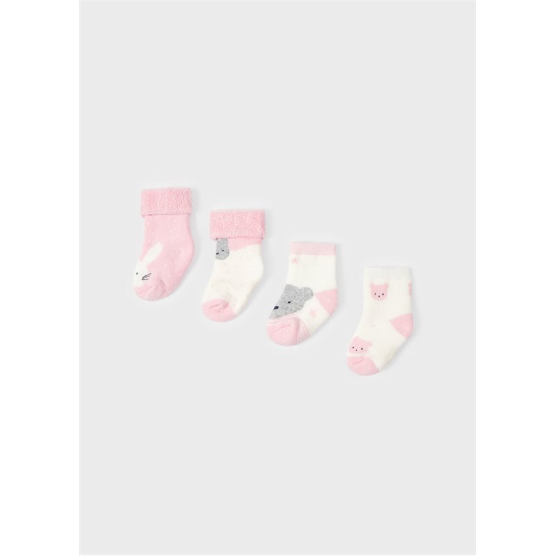 Mayoral Zestaw 4 par skarpetek biało-różowych dla noworodka ECOFRIENDS 9534 col. 74