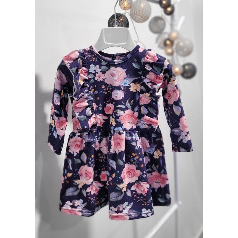 Revaj Sukienka Pola granatowa w pastelowe kwiaty  - 1