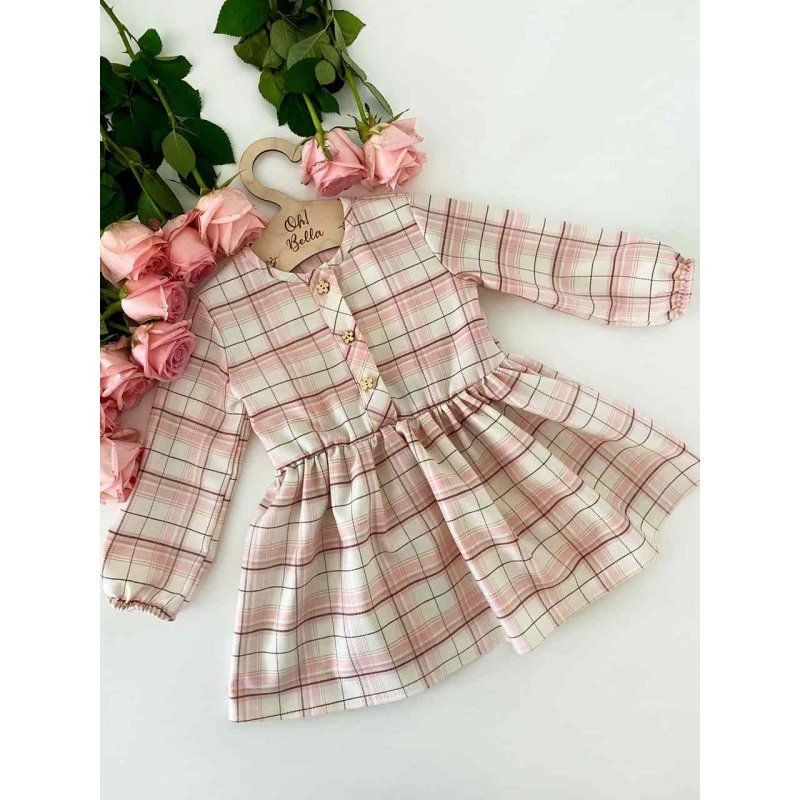 Oh Bella Sukienka pastelowa beżowo różowa w kratkę Oh Bella - 2