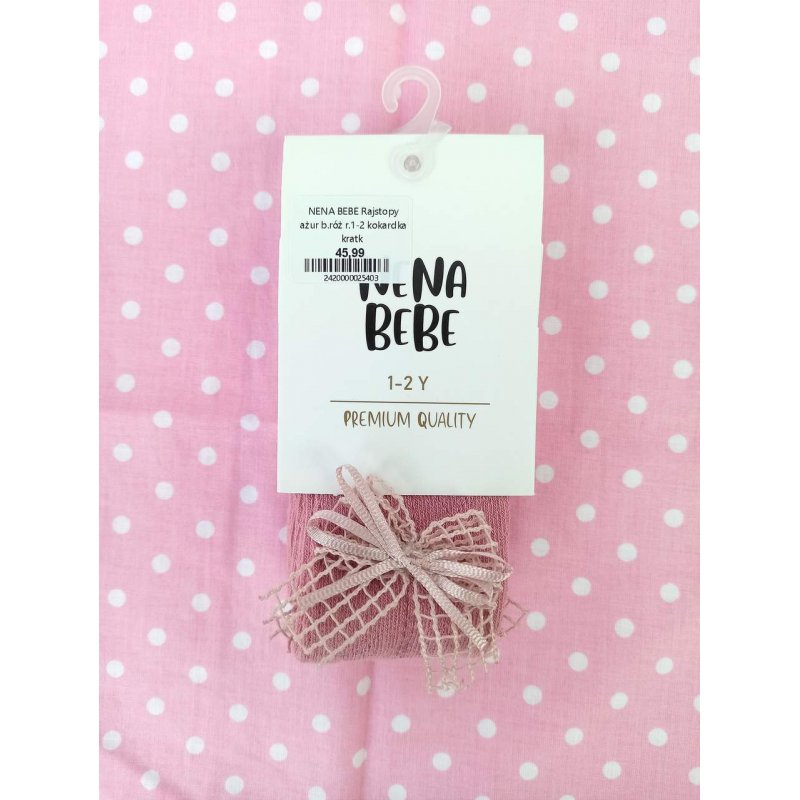 NENA BEBE Rajstopy brudny róż ażurkowe z kratkowaną kokardką NENA BEBE - 3