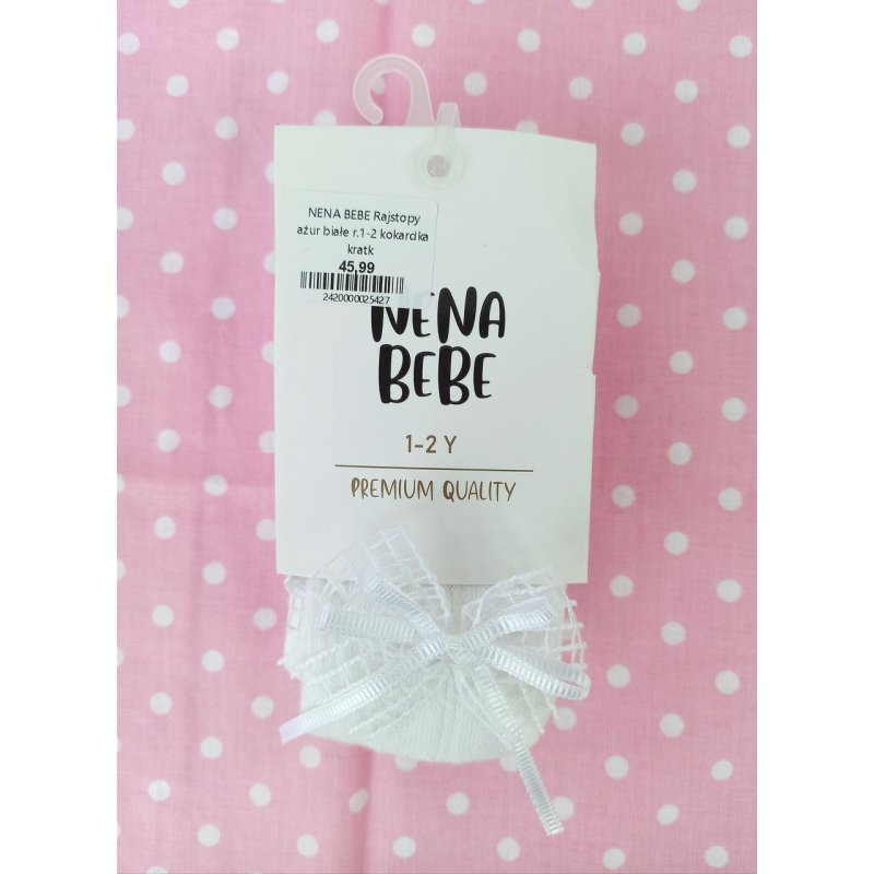 NENA BEBE Rajstopy białe ażurkowe z kratkowaną kokardką NENA BEBE - 2