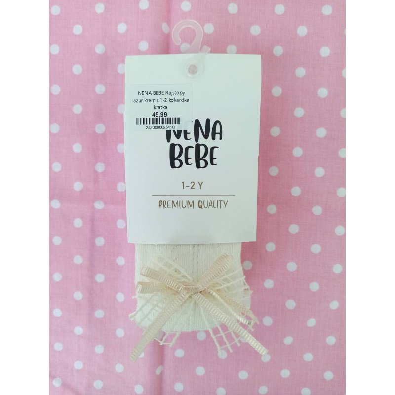 NENA BEBE Rajstopy kremowe ażurkowe z kratkowaną kokardką NENA BEBE - 2 NENA BEBE Rajstopy kremowe ażurkowe z kratkowaną kokardką NENA BEBE - 2