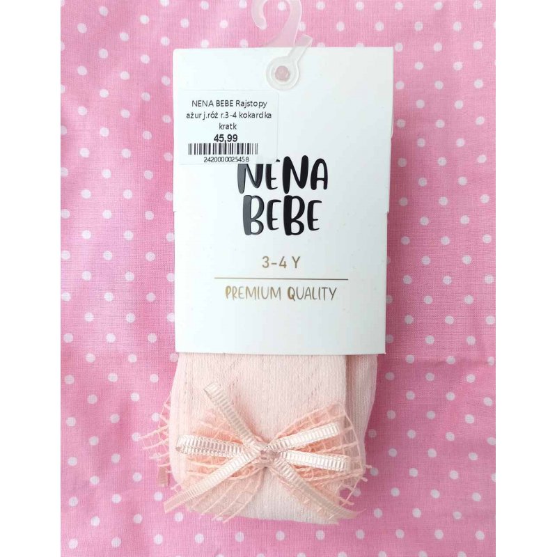 NENA BEBE Rajstopy jasno różowe ażurkowe z kratkowaną kokardką NENA BEBE - 4