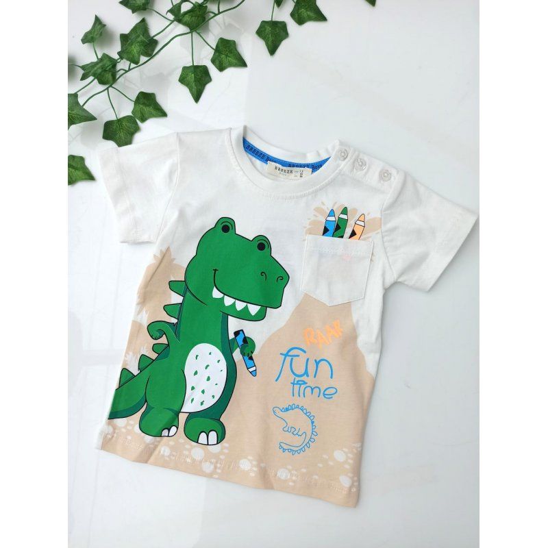 Breeze Bluzka biała z zielonym dinozaurem dinozaur fun time  - 1