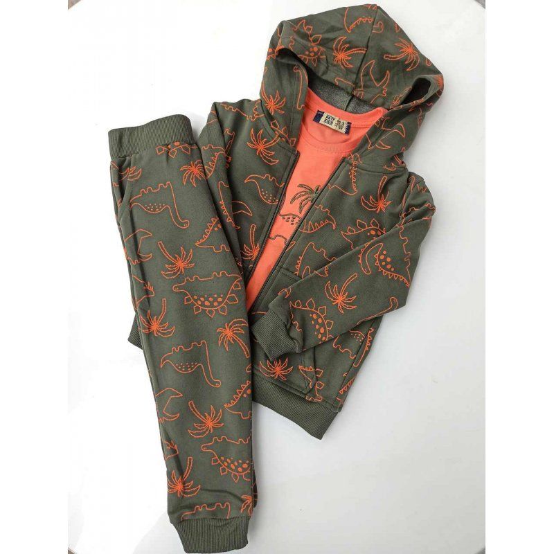 Paty Kids Dres 3 częściowy  khaki dinozaury  - 1