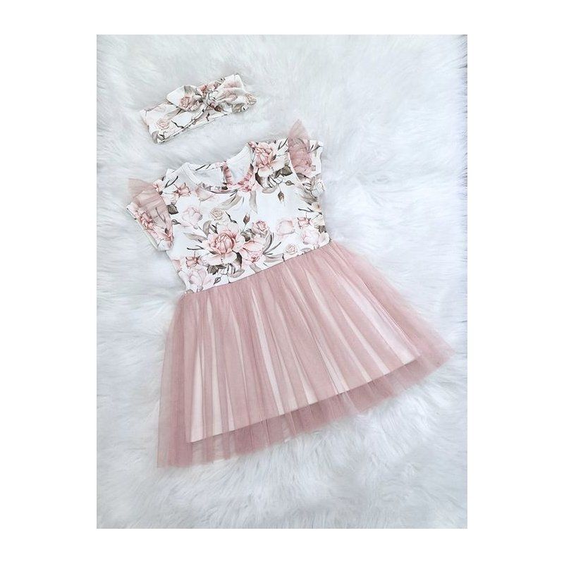 Bambarillo Sukienka w kwiaty biało-różowa z tiulem Bambarillo - 1