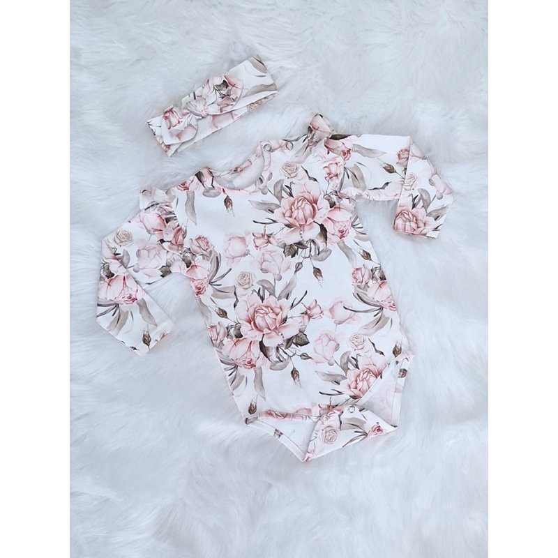 Bambarillo Body z długim rękawem białe w różowe kwiaty Bambarillo - 1