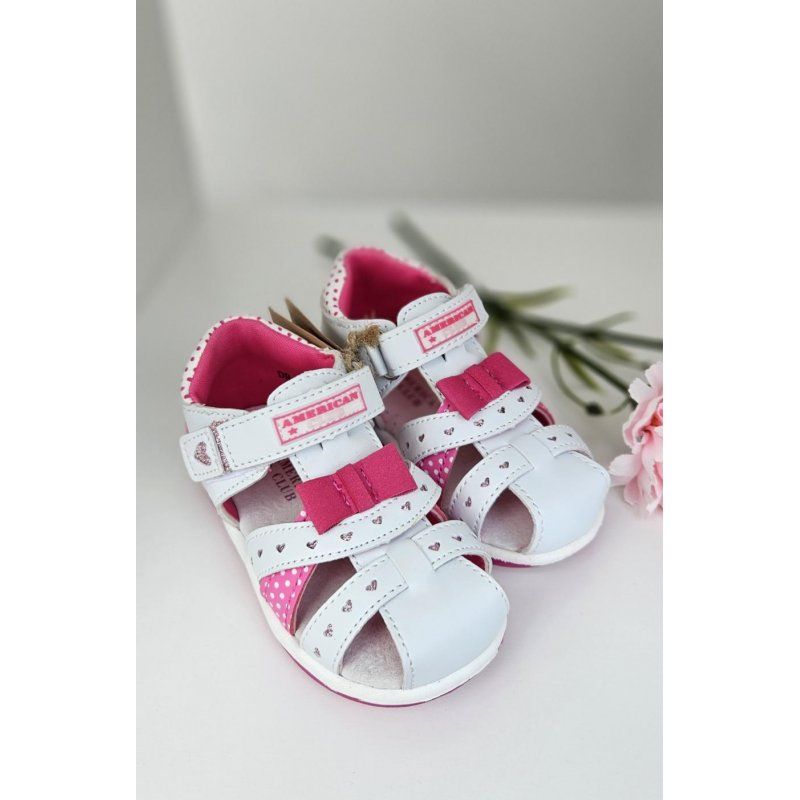 American Club Sandały biało-różowe brokat z kokardką DR 17/20 American Club - 1