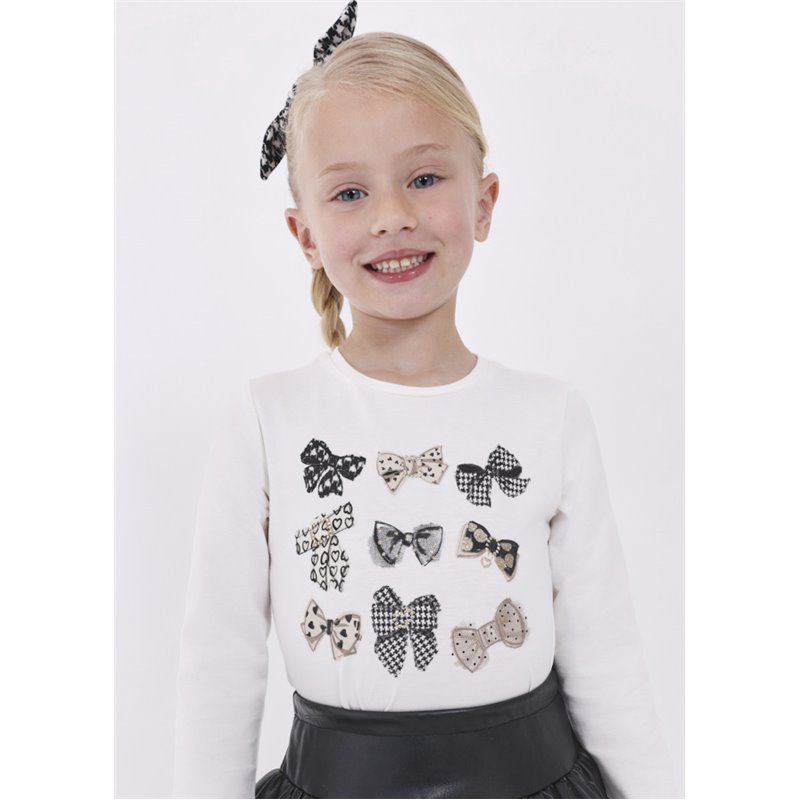 Koszulka dziewczęca z bawełny BCI w kokardki  beżowo-czarne z gumką do włosów 4006 col. 46