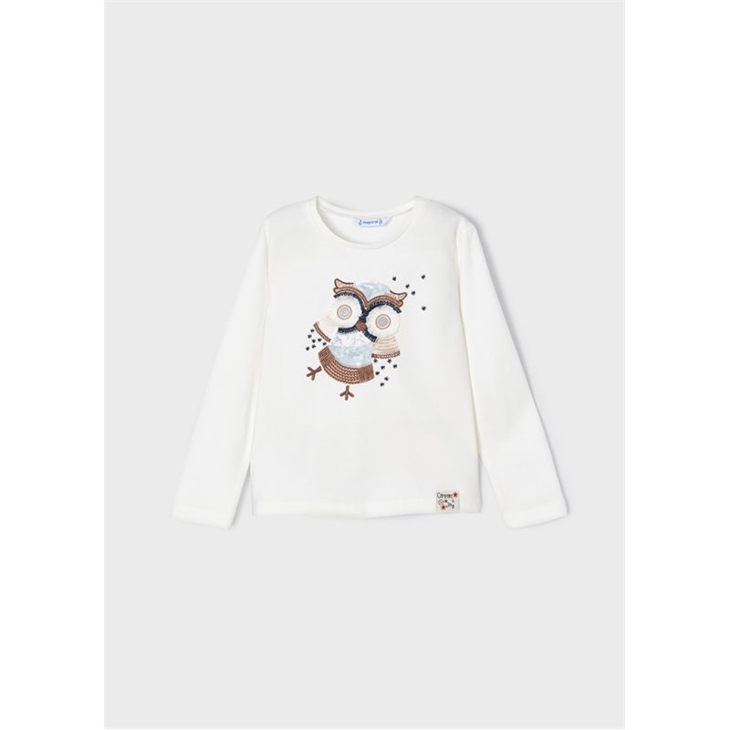 Bawełniana koszulka z haftowaną brązowo-beżową sową 4008 col.81