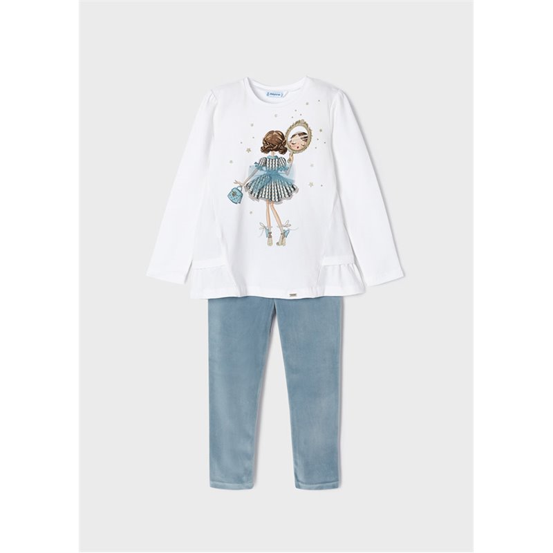 Komplet dziewczęcy 2-częściowy z legginsami biało niebieski 4785 42