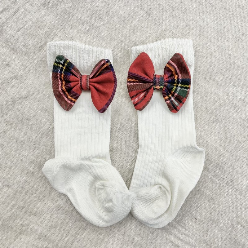 Taturo Podkolanówki ecru z kokardkami w kratę Taturo - 1