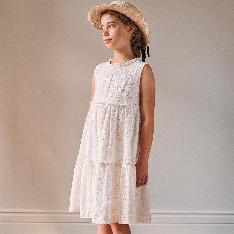 Sukienka z bawełnianej tkaniny z ozdobnym haftem Minimi - 1