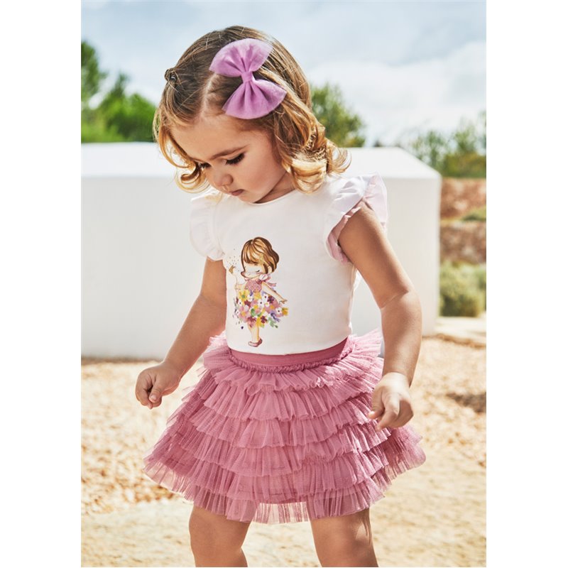 Mayoral Spódnica z tiulowymi falbankami różowa 1981 col.25