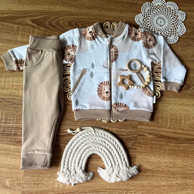 Mamatti Dres bawełniany beżowo-biały z lwem DR2043 Mamatti - 1