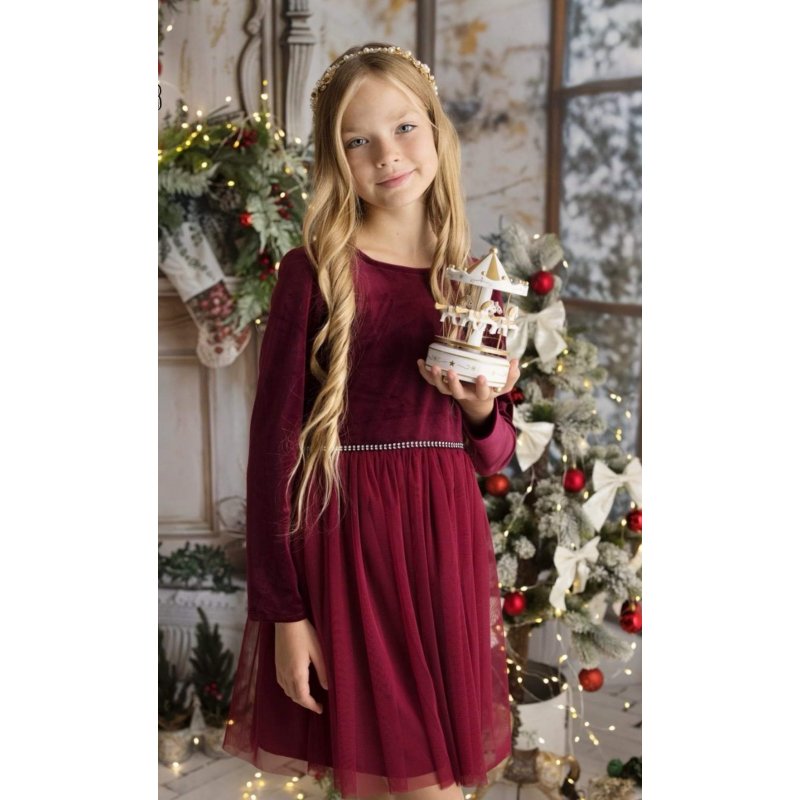 Madżi Sukienka bordowa z tiulowym dołem i cyrkoniami Mia Madżi - 1