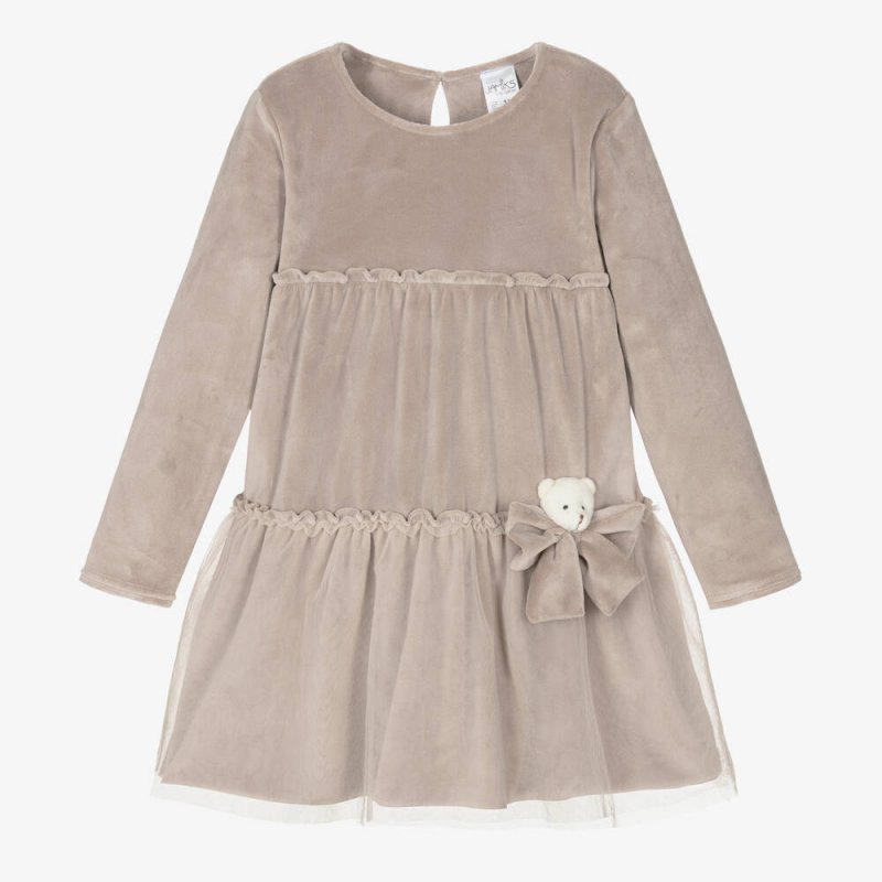 Jamiks Welurowa sukienka beżowa z tiulem LISBETH Jamiks - 3