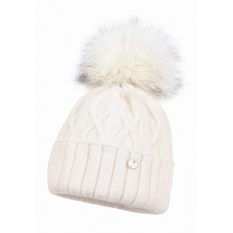 Jamiks Czapka z wełny merino PALMERA z pomponem na zimę kremowa Jamiks - 1