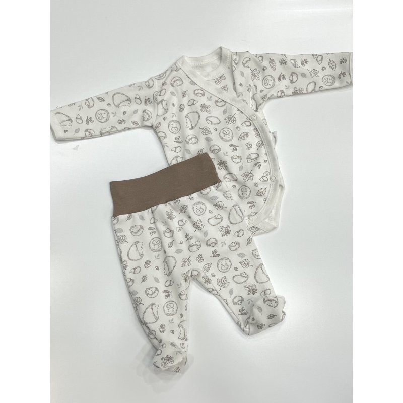 Mamatti Komplet body z długim rękawem + półspioch białe w jesienne wzorki Mamatti - 1