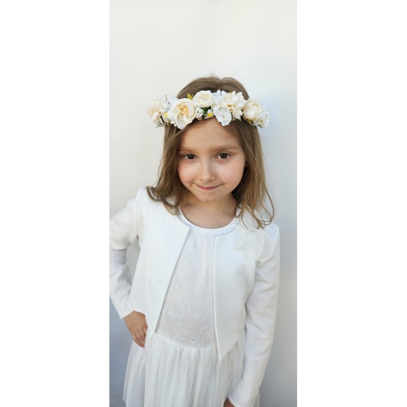 Wdzianko komunijne bolerko narzutka kremowe wizytowe z ozdobnym kwiatkiem  - 6