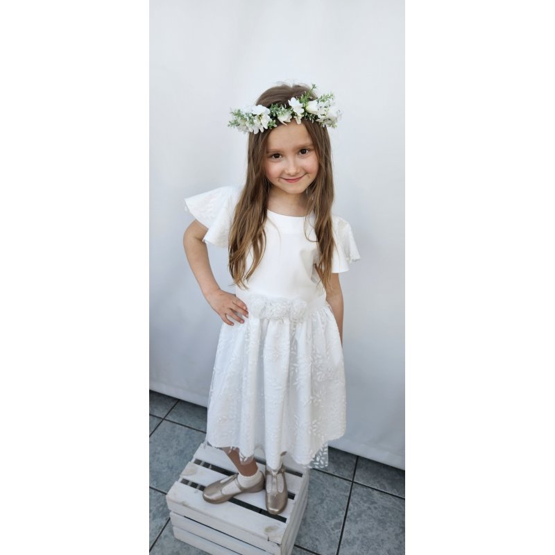 Sukienka wizytowa kremowa z brokatowymi kwiatami Róża  - 7