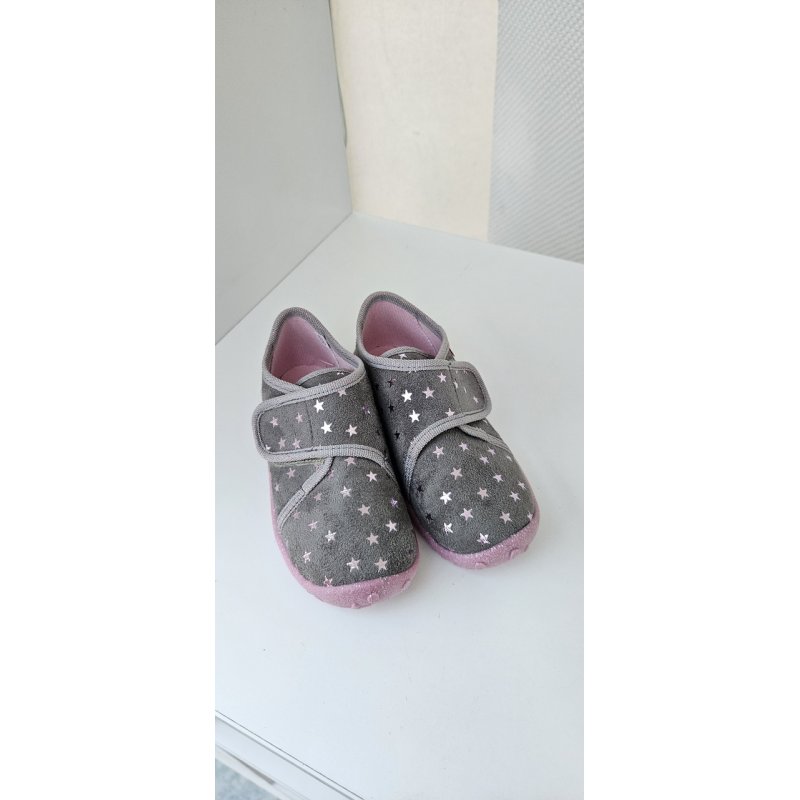 Superfit Obuwie tekstylne kapcie szare w różowe gwiazdki SUPERFIT - 1