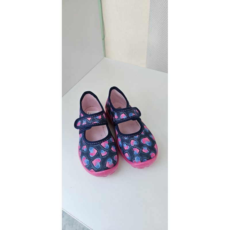 Superfit Obuwie tekstylne kapcie granatowe w różowe serca SUPERFIT - 1