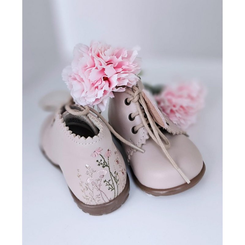 Emel Trzewiki Valencia beżowe z kwiatowym haftem ES 1152D-1 Emel - 1